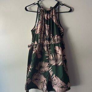 Green and Brown Leaf Print Dress